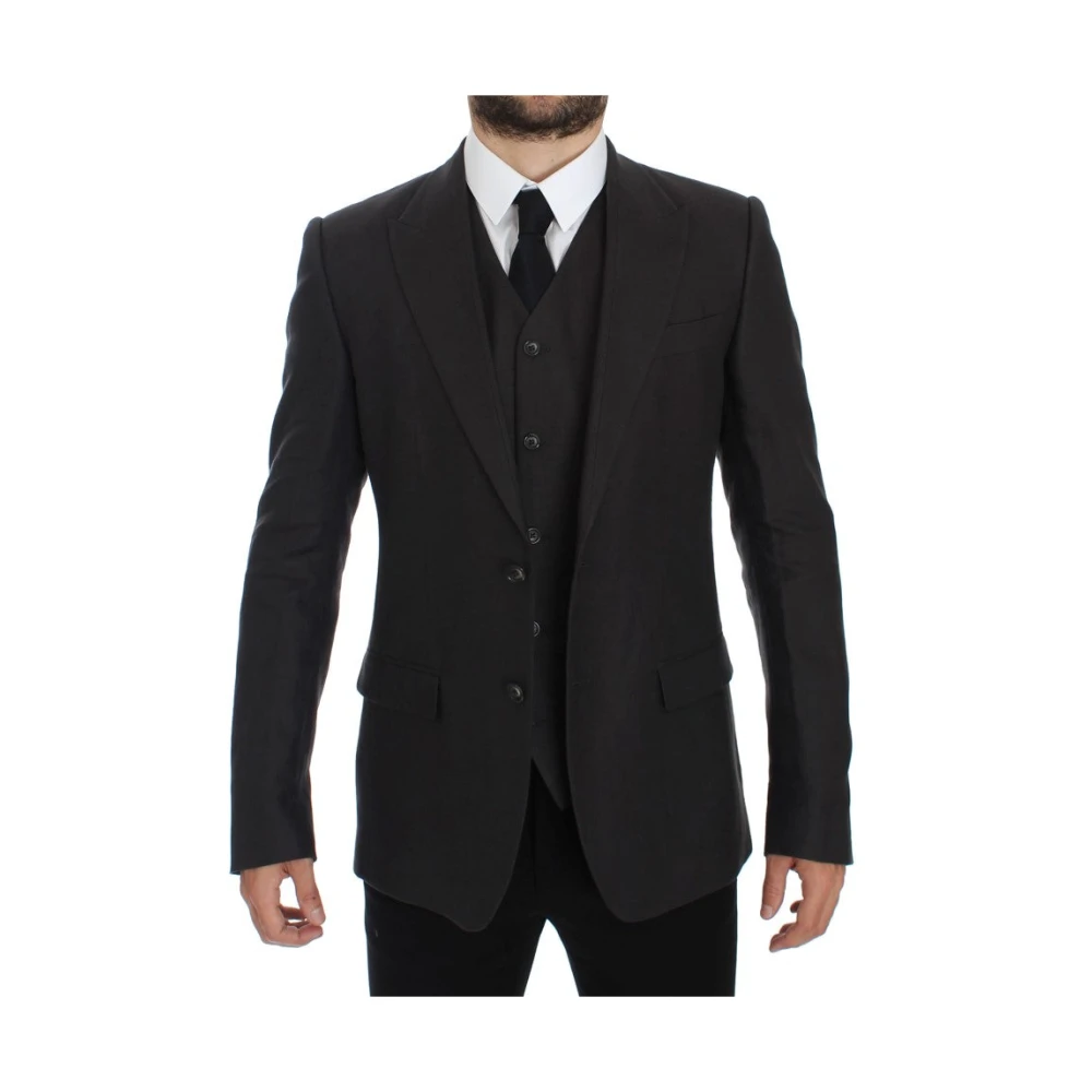 Dolce & Gabbana Elegante grijze linnen blazer en vest Gray Heren