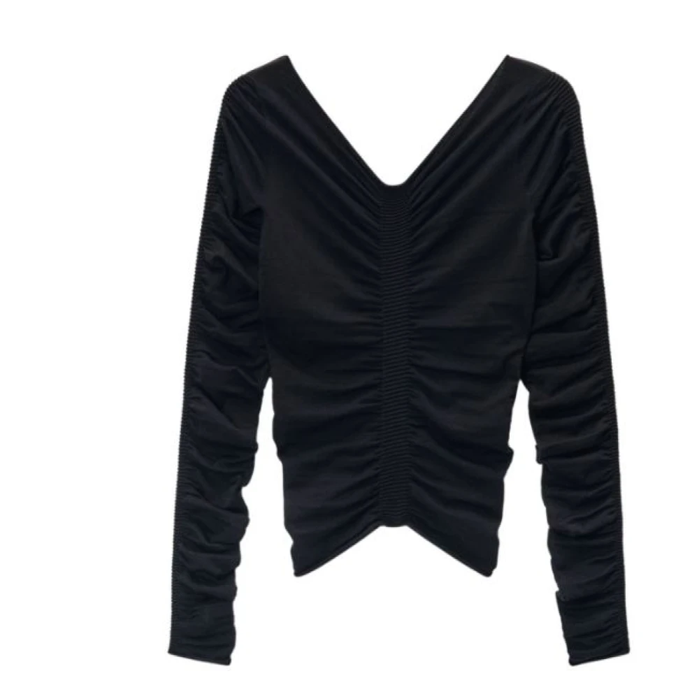 Alexander wang Wijde V-hals Gerimpelde Pullover Zwart Black Dames