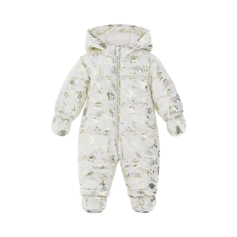 Roberto Cavalli Beige Kids Overalls, Unisex, 9 M, Monogram Hooded Onesie With Back Zip
