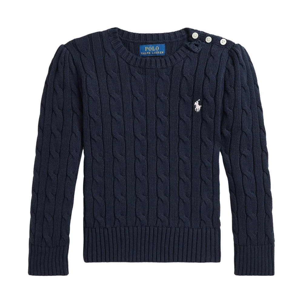 Ralph Lauren Girls Blue Braided Crewneck Cotton Jumper - Kids Knitwear - 5 Y - Kids