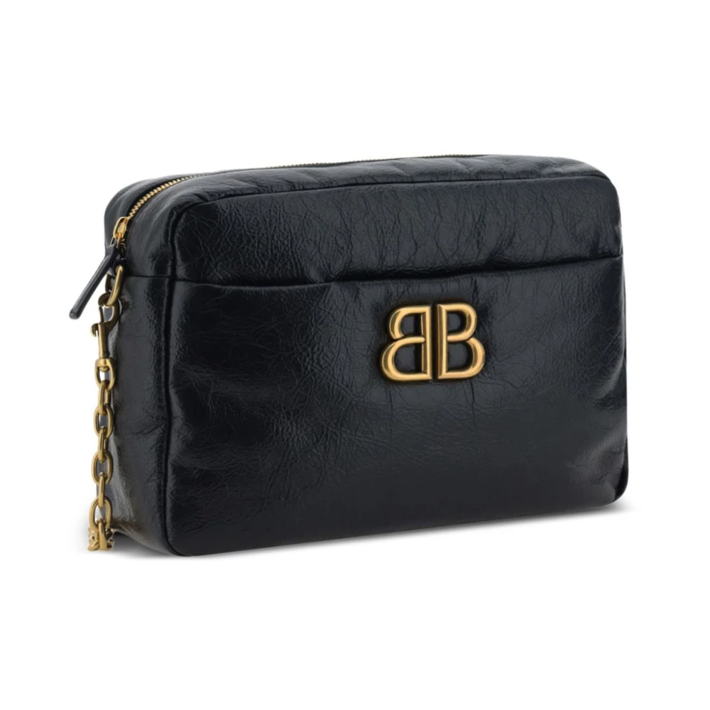 Balenciaga Zwarte Gekreukelde Leren Schoudertas Black Dames