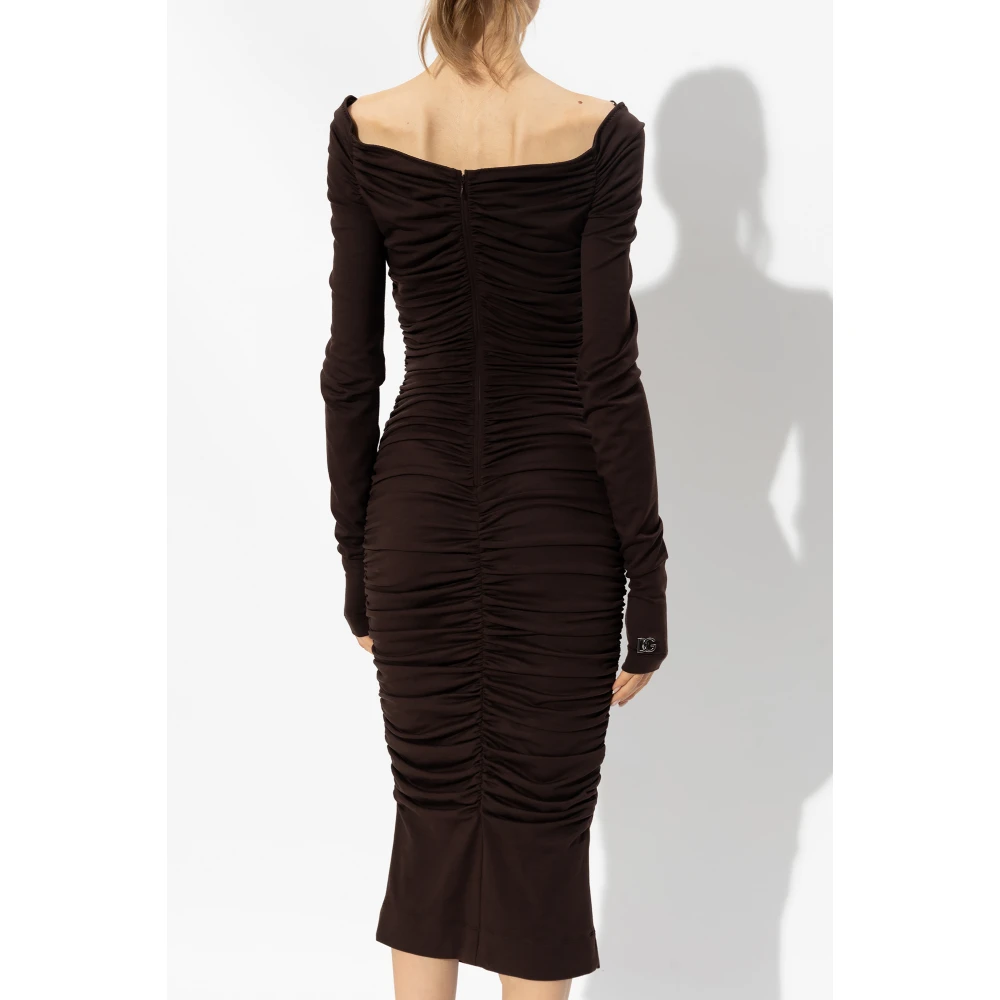 Dolce & Gabbana Aansluitende jurk met plooien Brown Dames