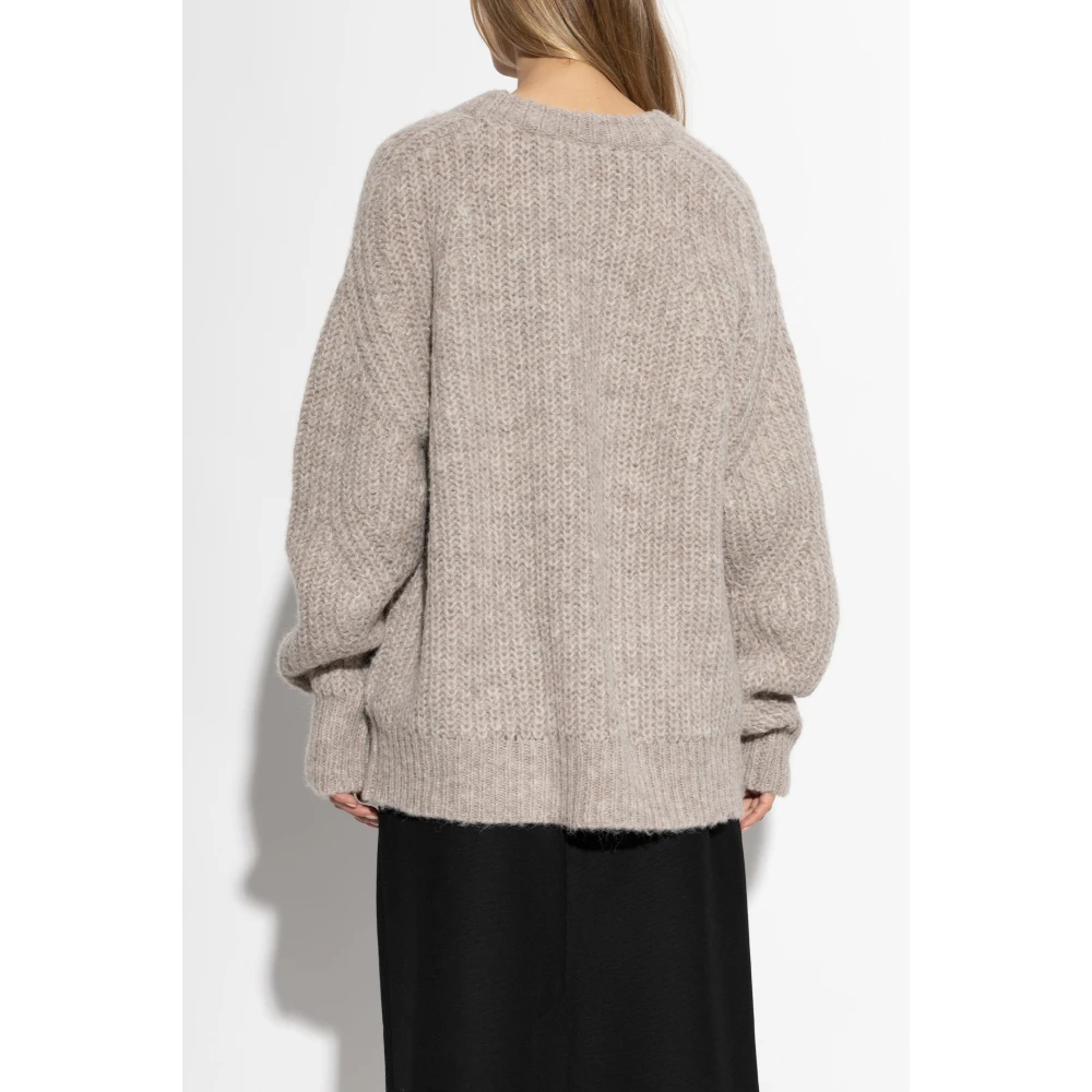 Rotate Birger Christensen Losvallende trui met geborduurd logo Gray Dames