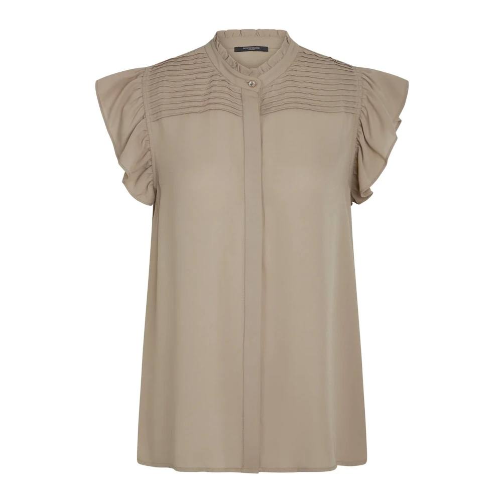 Bruuns Bazaar Vrouwelijk Shirt met Plooien en Ruches Beige Dames