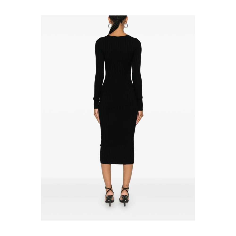 Dolce & Gabbana Zwarte Logo Midi Gebreide Jurk Black Dames