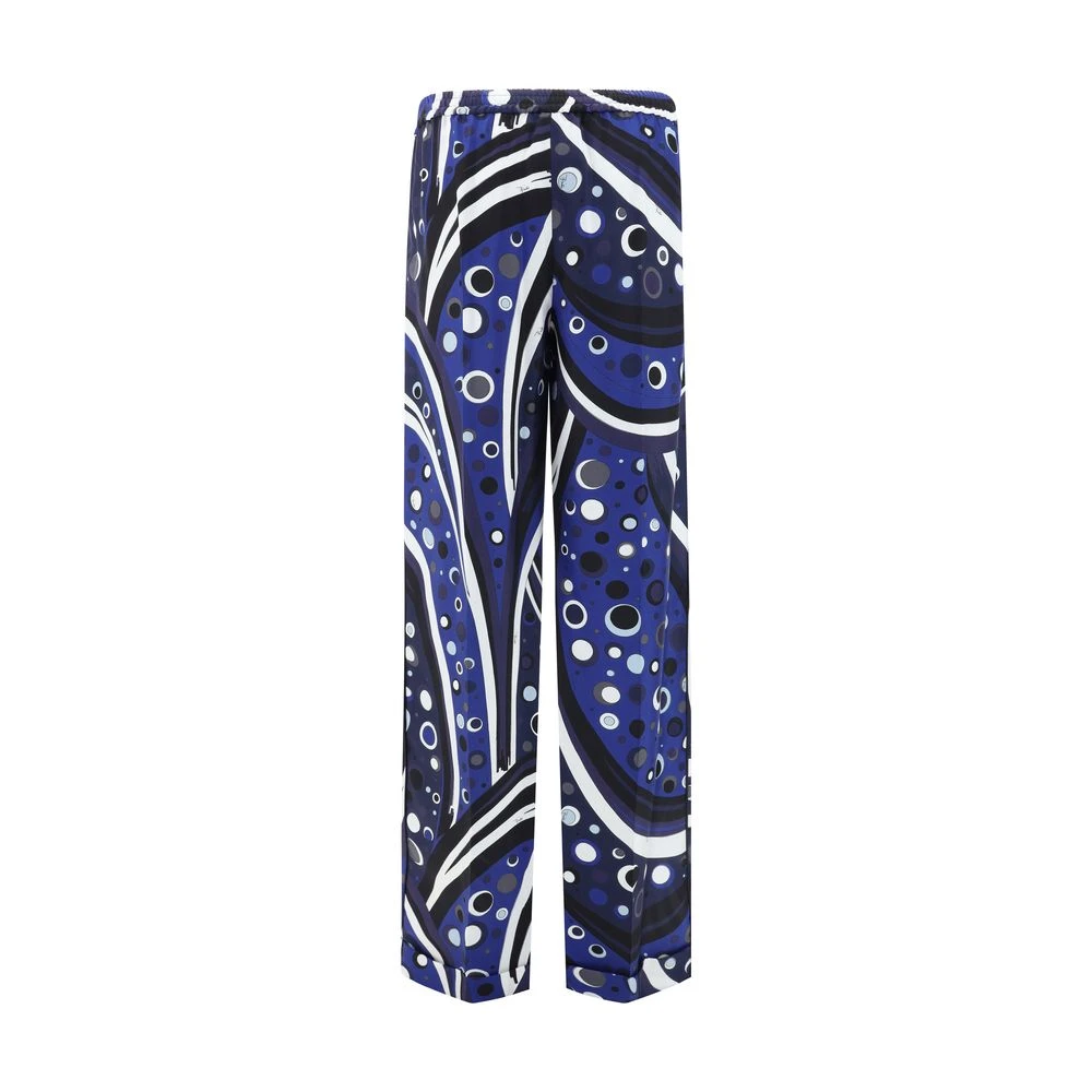 EMILIO PUCCI Zijden broek met iconische Fontane-print Blue Dames