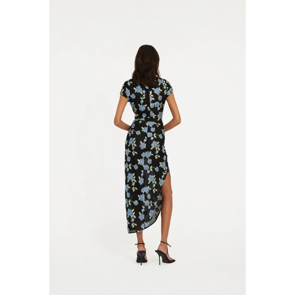 Rotate Birger Christensen Zwarte Mesh Asymmetrische Maxi Jurk Black Dames