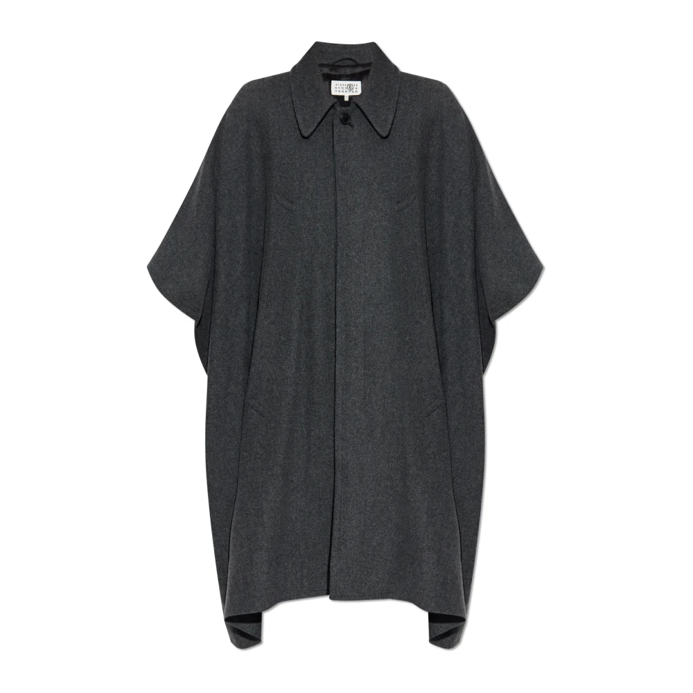 Mm6 Maison Margiela Damen Grau Mantel Mit Wollbesatz