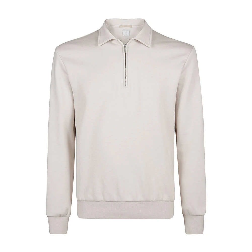Eleventy Men's Beige Zip-Throughs, M, Cotton Cashmere Silk Polo Shirt