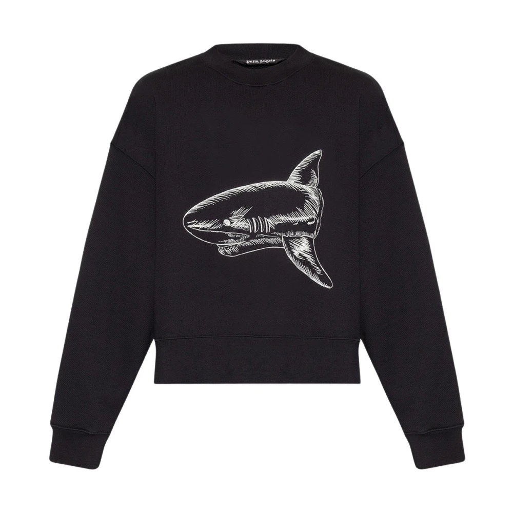 Palm Angels Men's Black Sweatshirts, S, Embroidered Sweatshirt