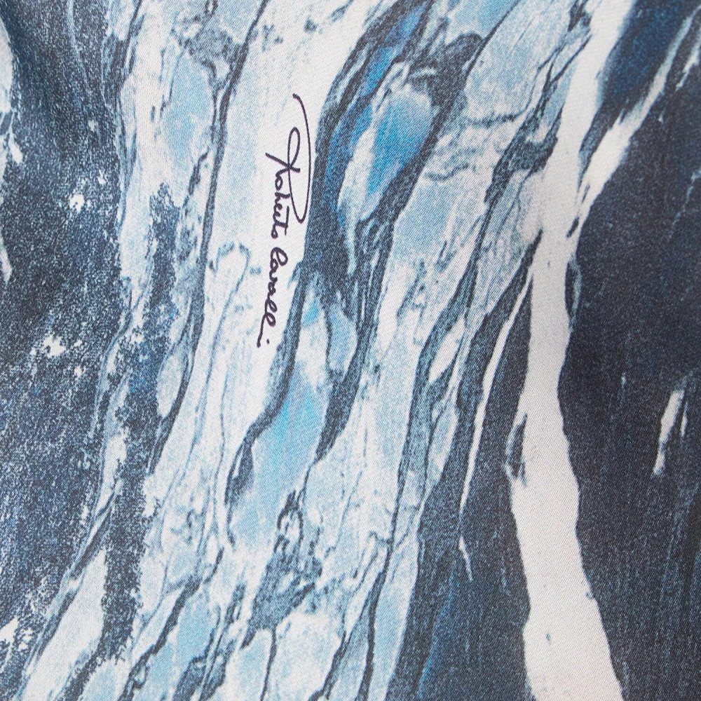 Roberto Cavalli Marmer Print Zijden Flowing Jurk Blue Dames