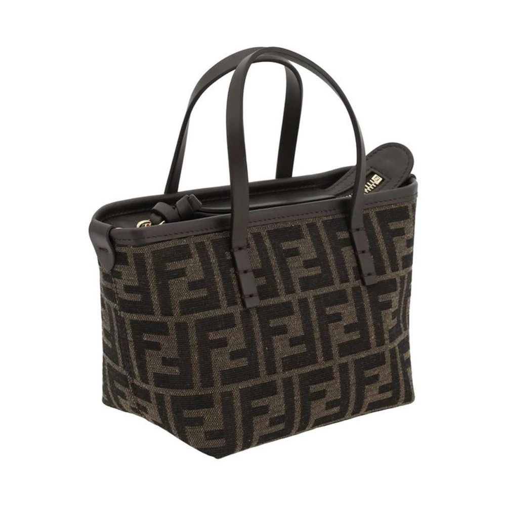 Fendi Iconische Jacquard Mini Handtas met Afneembare Band Brown Dames