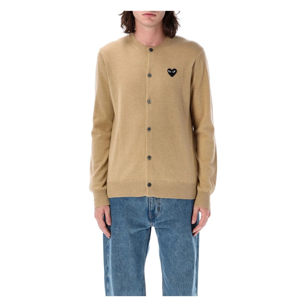 Comme des Garçons Zwart Heart Patch Vest Gebreide Kleding Beige Dames