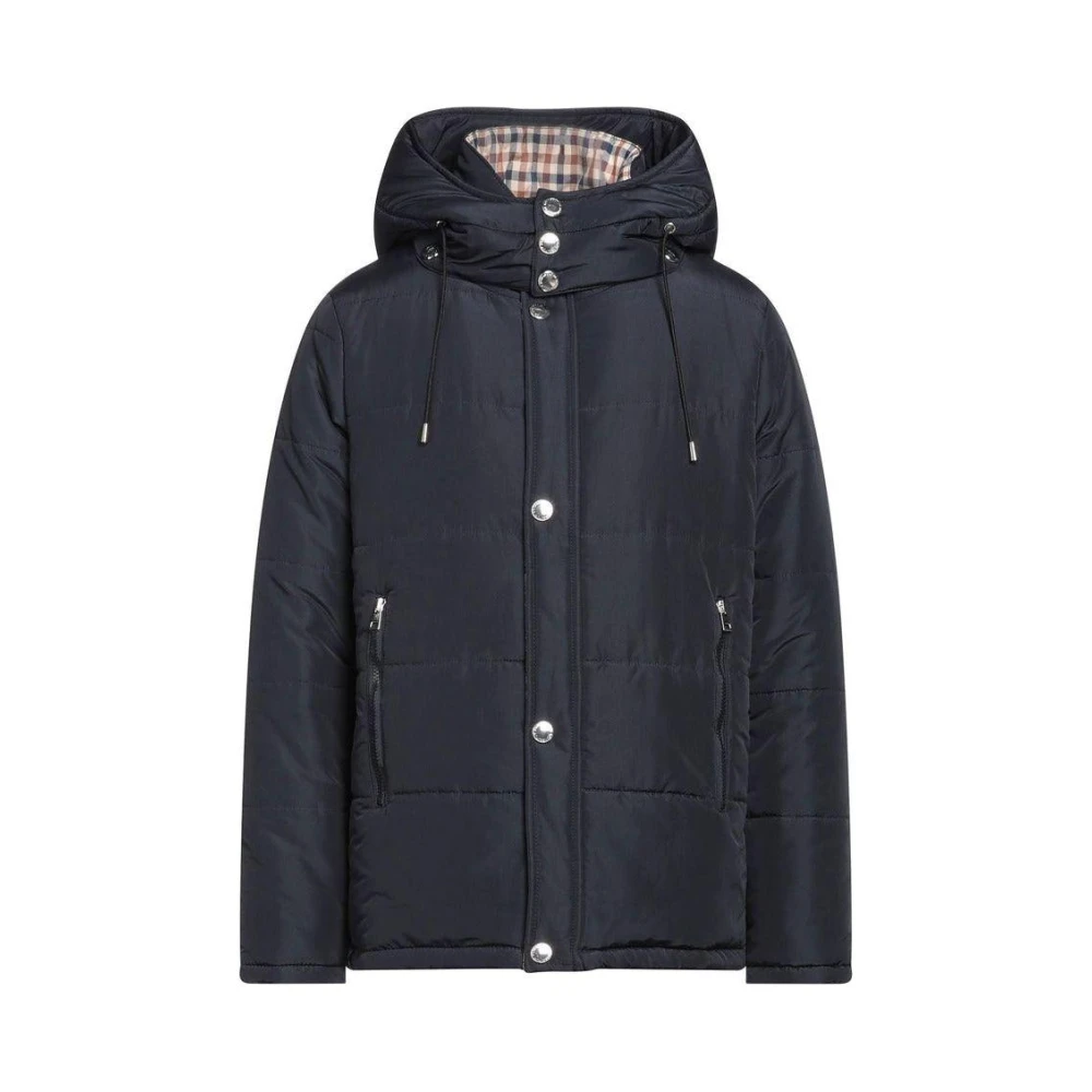 Aquascutum Blauwe Afneembare Hoodiejas met Tartan Patroon Blue Heren