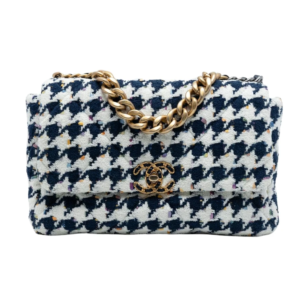 Chanel Vintage Women's Blue Pre-Owned Houndstooth Tweed Flap Bag
