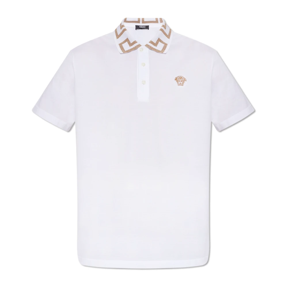 Versace Witte T-shirts en Polos met Greca en Medusa Borduursel White Heren