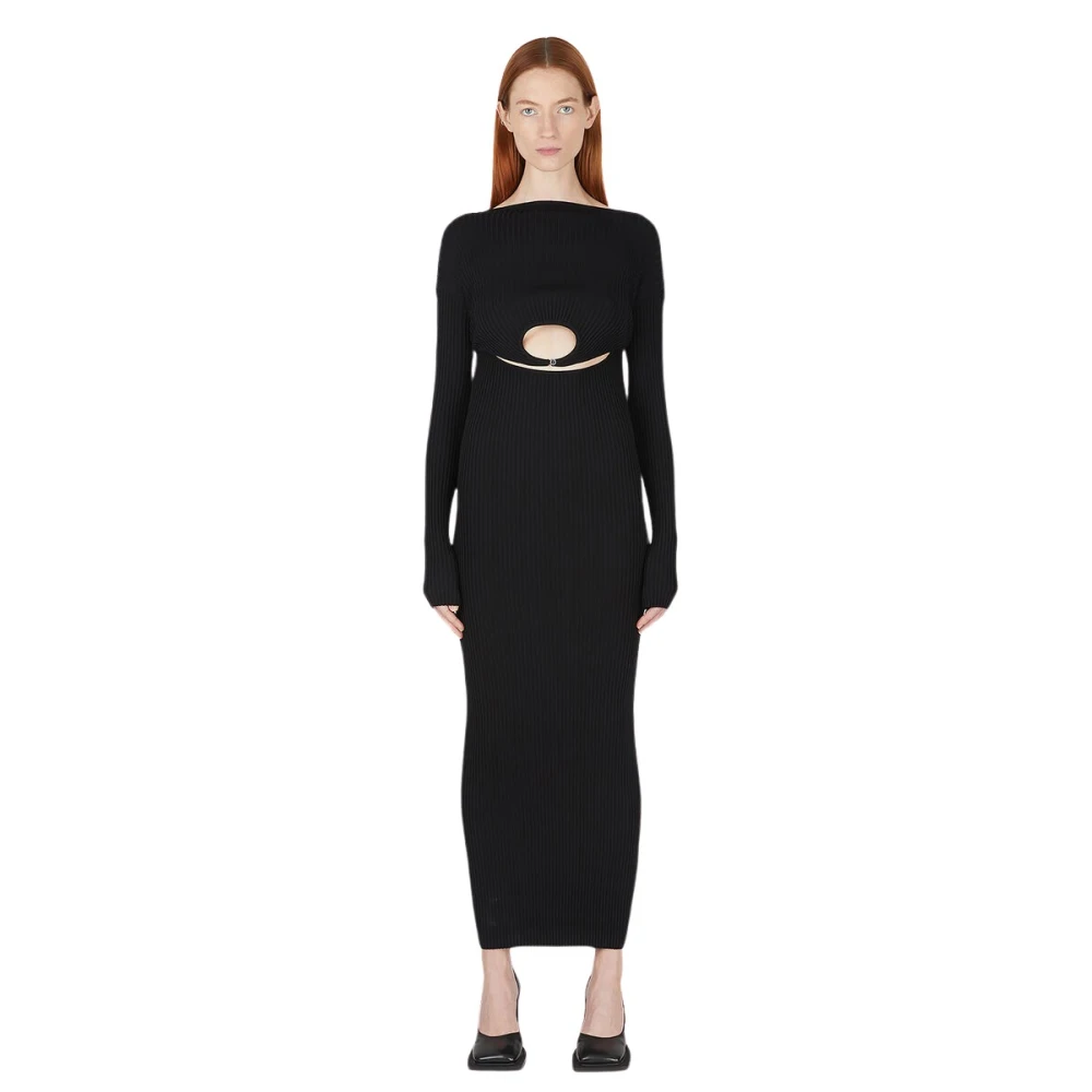 Wynn Hamlyn Vrouw Zwart Geribbelde Gebreide Cut-Out Jurk