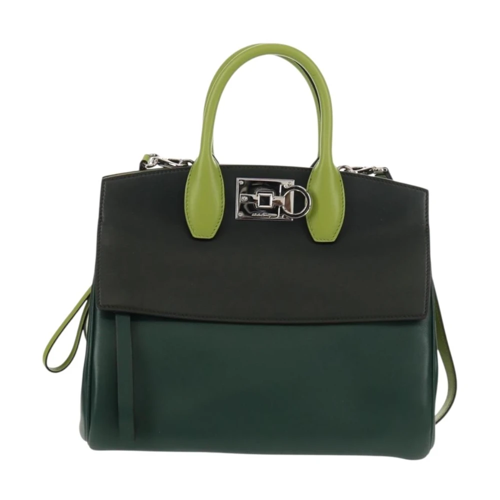 Salvatore Ferragamo Pre-Owned Women's Green Pre-Owned Vintage Studded Leather Handbag