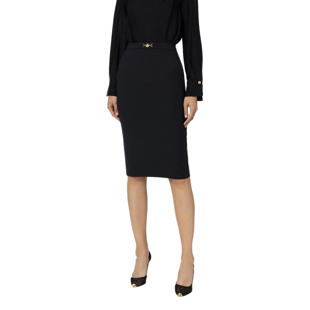 Elisabetta Franchi Zwarte Midi Rok met Franse Zakken Black Dames