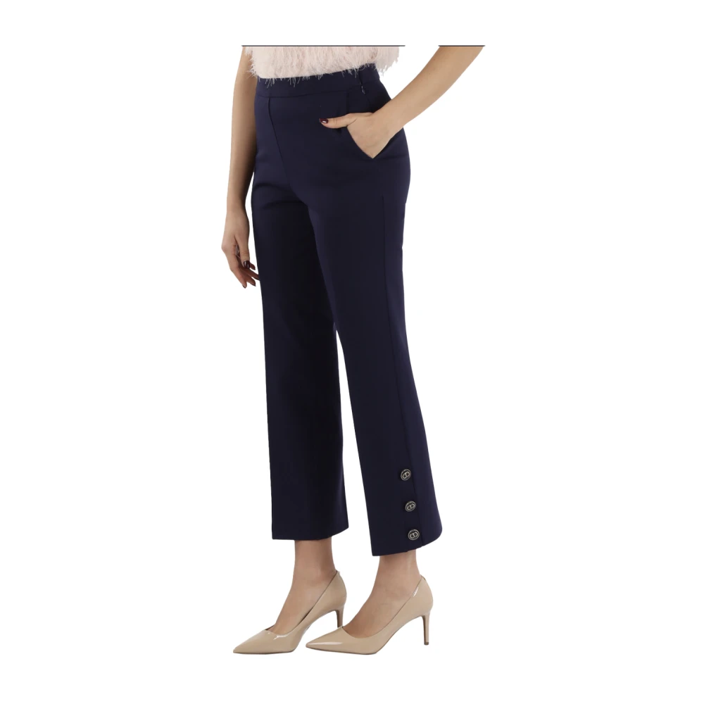 Twinset Viscose Cropped Broek met Metalen Knopen Blue Dames