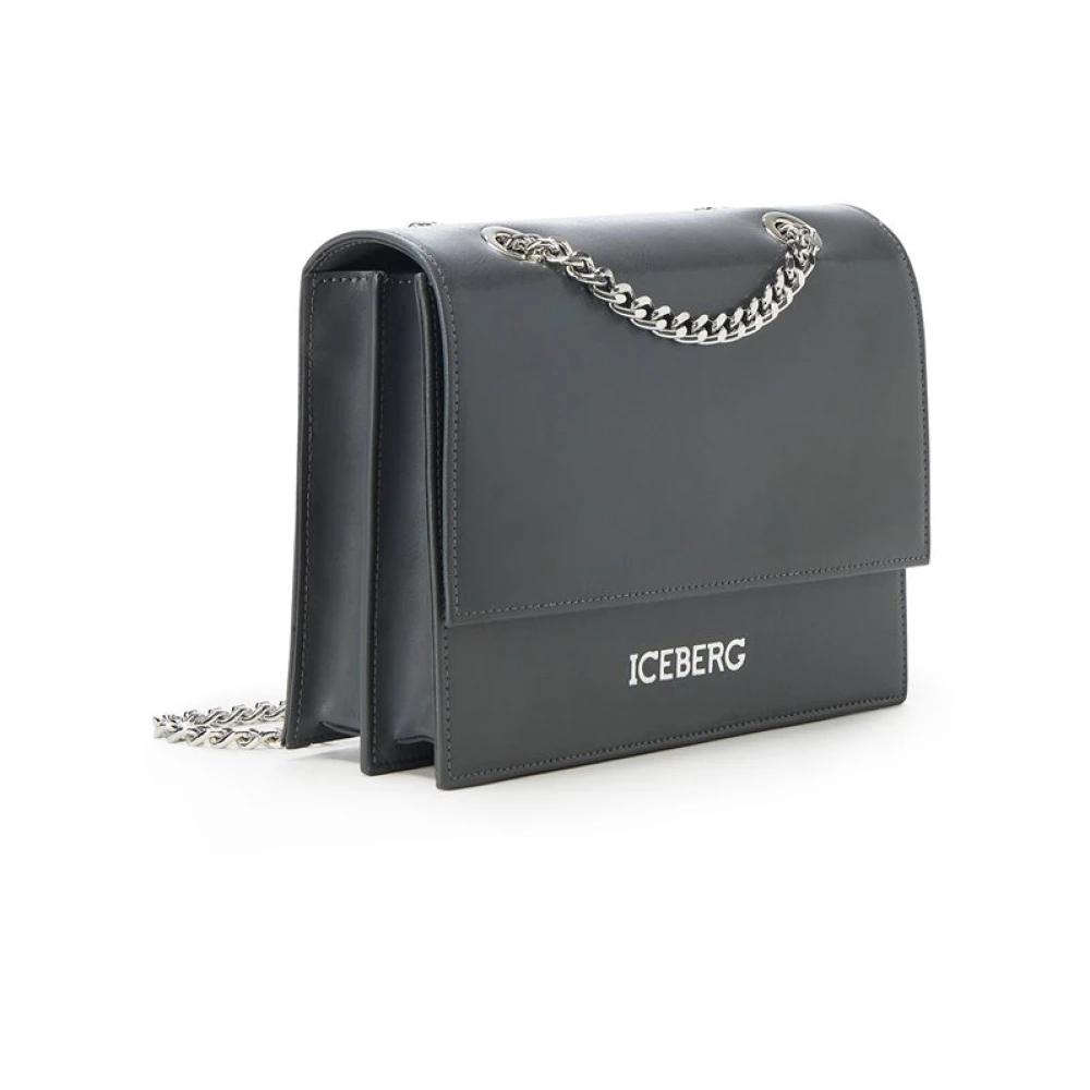 Iceberg Schoudertas in modieus leer met ketting schouderband Gray Dames