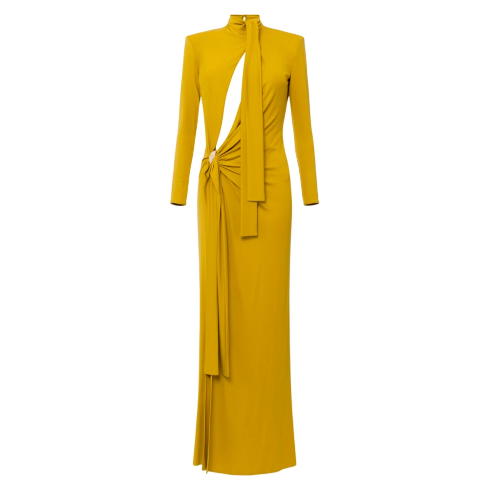 Elisabetta Franchi Elegante Lange Avondjurk met Juweelversieringen Yellow Dames