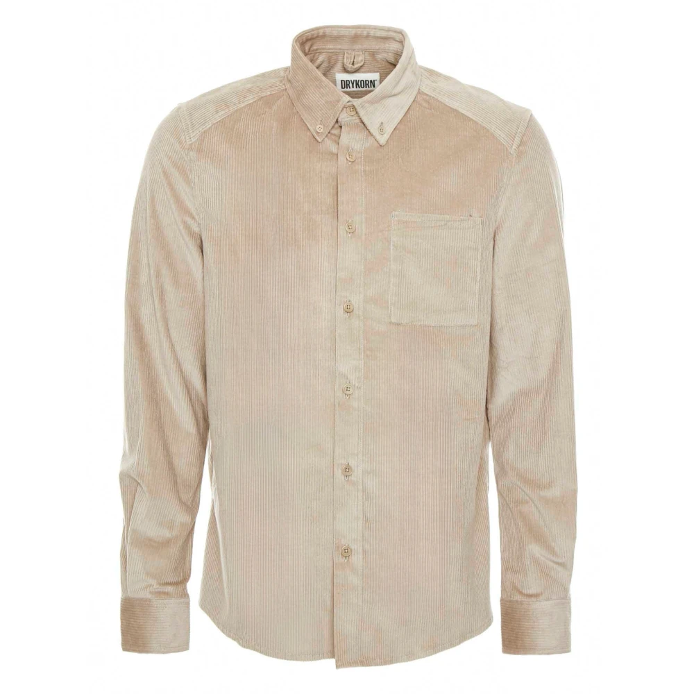 Drykorn Ribfluwelen Overhemd met Button-Down Kraag Beige Heren