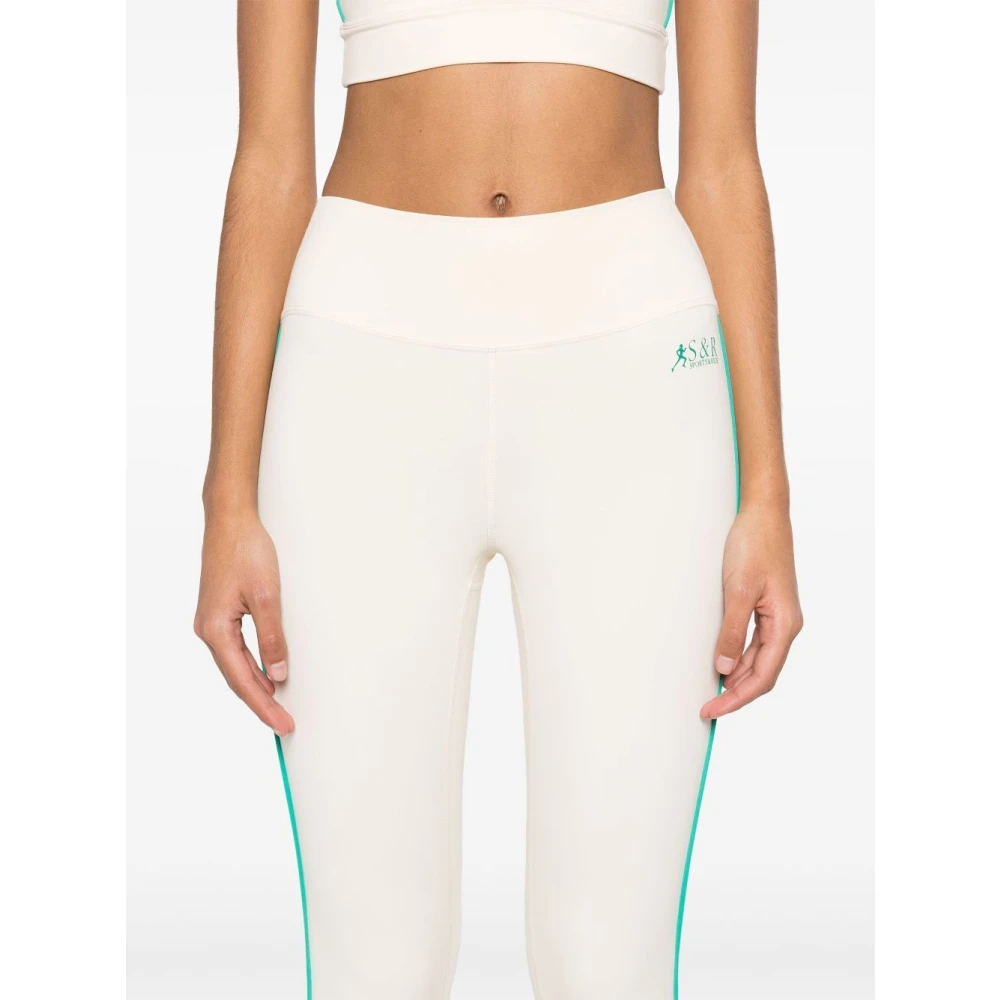 Sporty & Rich Sportieve Leggings Beige Groen Elastisch Ademend White Dames