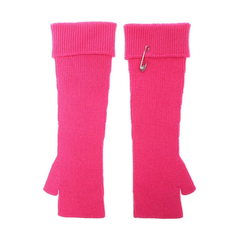 Versace Geribbelde Wollen Handschoenen met Medusa Detail Pink Dames