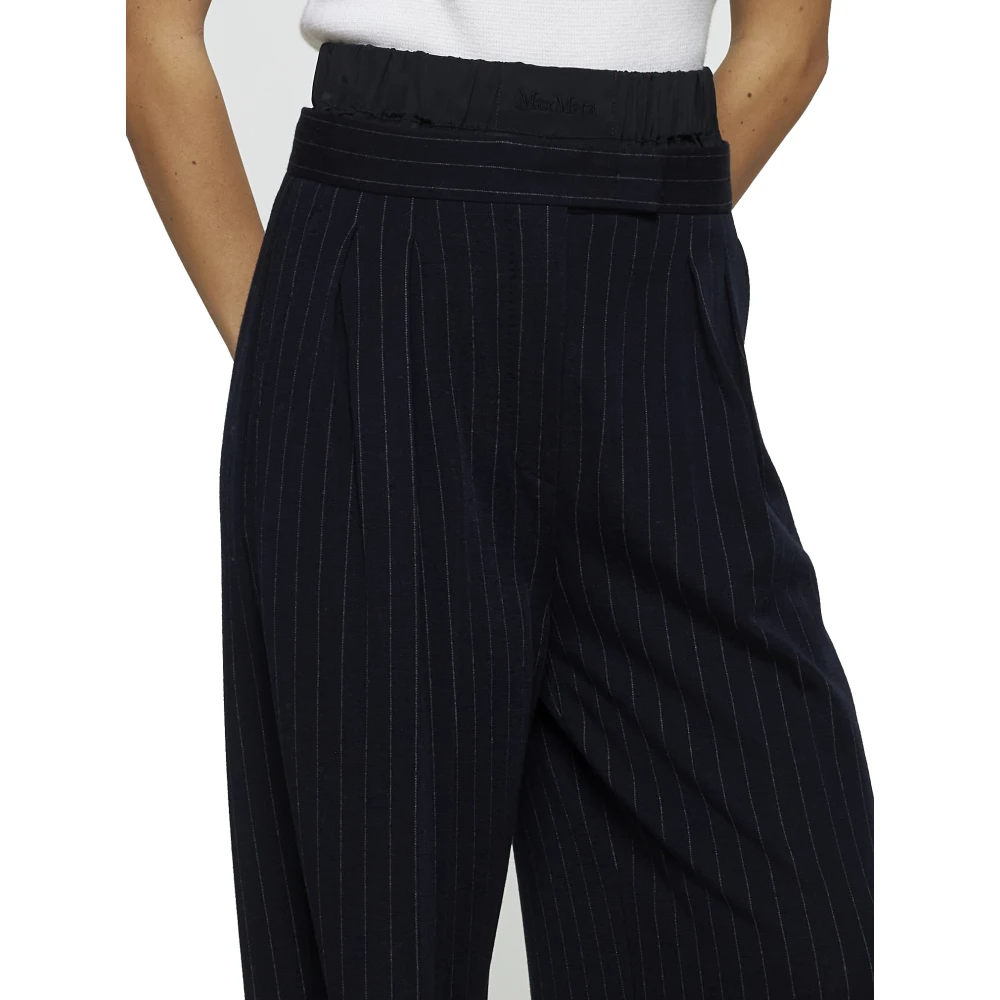 Max Mara Donkerblauwe Wijde Pinstripe Broek Blue Dames