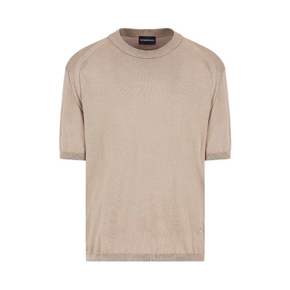 Emporio Armani Men's Beige Round-Neck Knitwear, Xl, Stylish Jumpers For A Chic Look