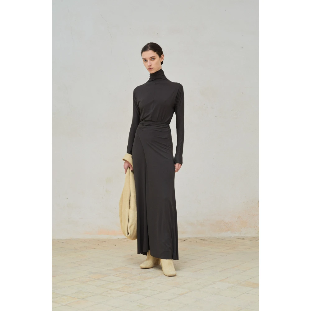 Cortana Lange jurk in grafiet cupro stretch Black Dames