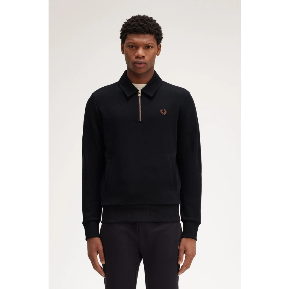 Fred Perry Zwarte Katoenen Half-Zip Sweater Black Heren