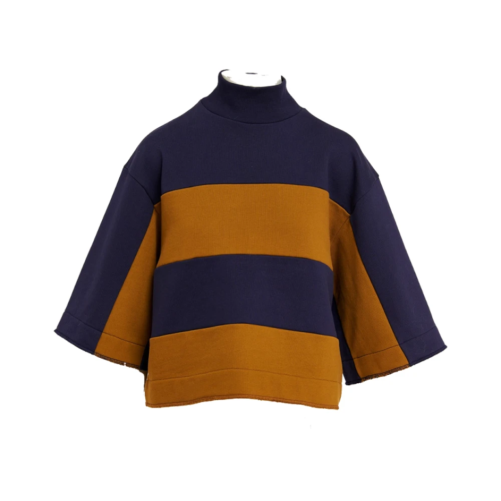 Essentiel Antwerp Wafel Sweatshirt met Strepen en Hoge Hals Blue Dames