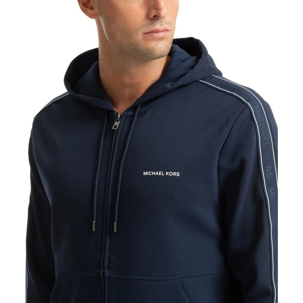 Michael Kors Plain Hoodie met Trekkoord en Rits Blue Heren