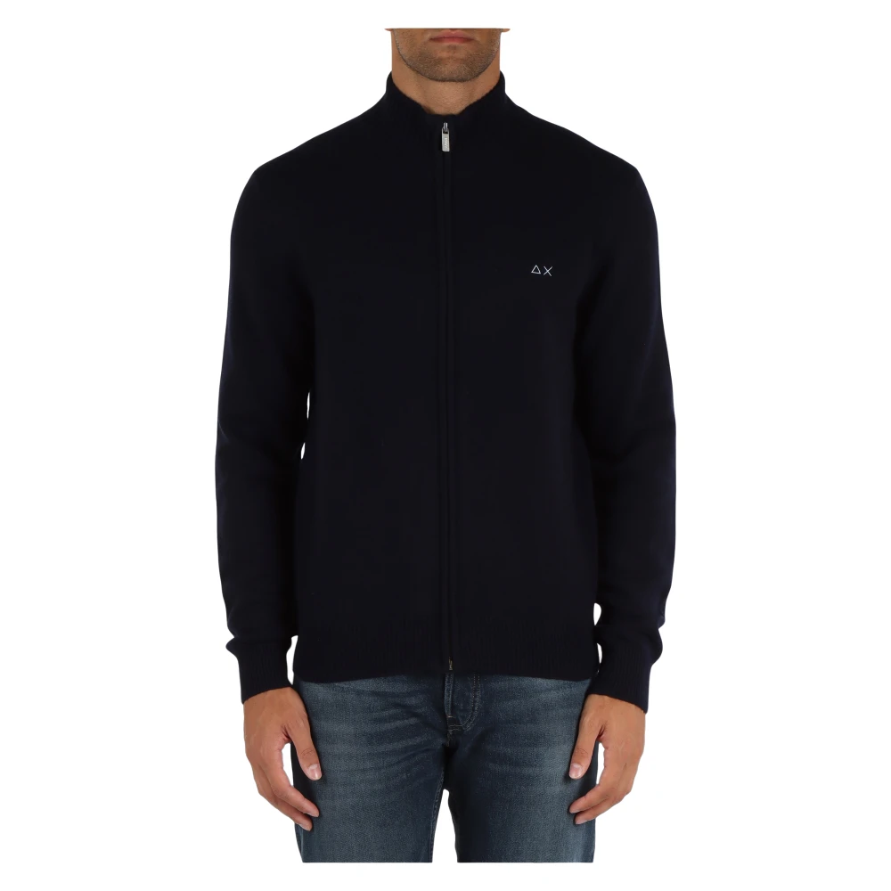 Sun68 Merino Cashmere Zip Cardigan Blue Heren