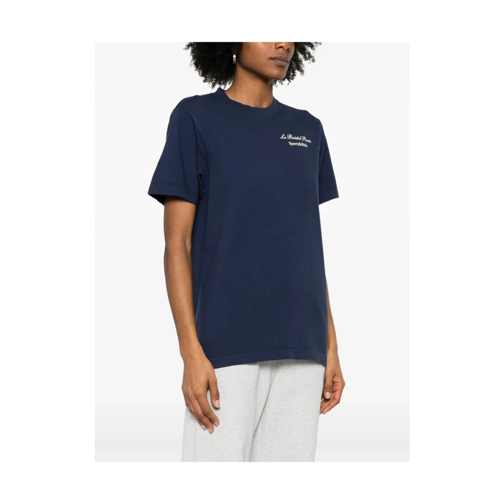 Sporty & Rich Navy Blue Logo Print Crew Neck T-shirt Blue Dames