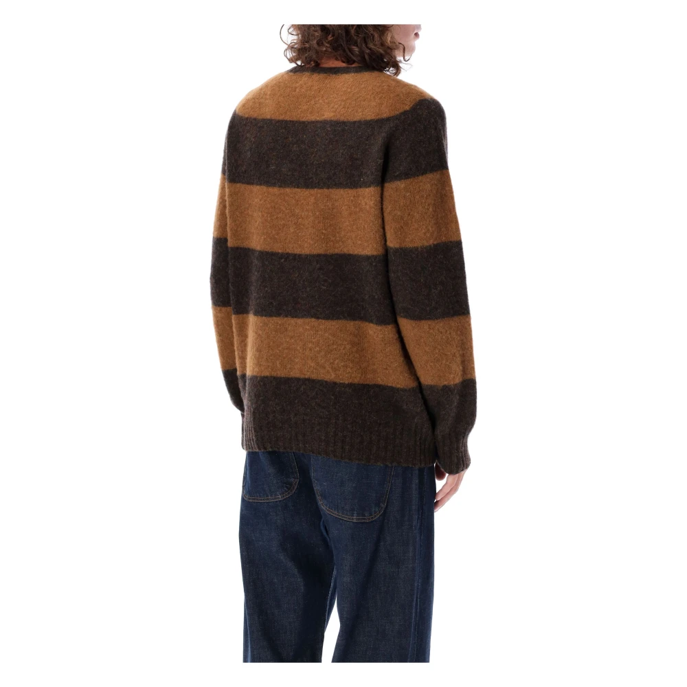 YMC You Must Create Bruine Gestreepte Gebreide Trui Aw24 Brown Heren