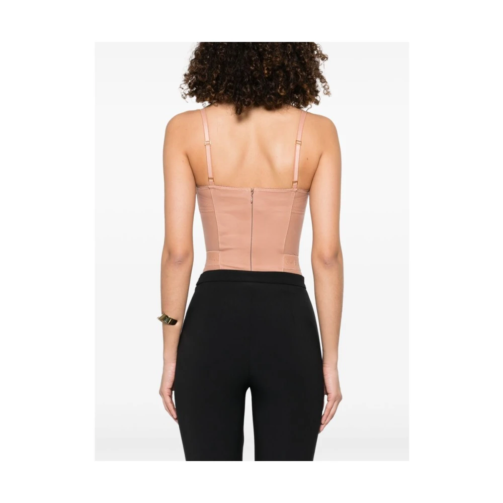 Elisabetta Franchi Beige Bodysuit met Verstelbare Bandjes Pink Dames