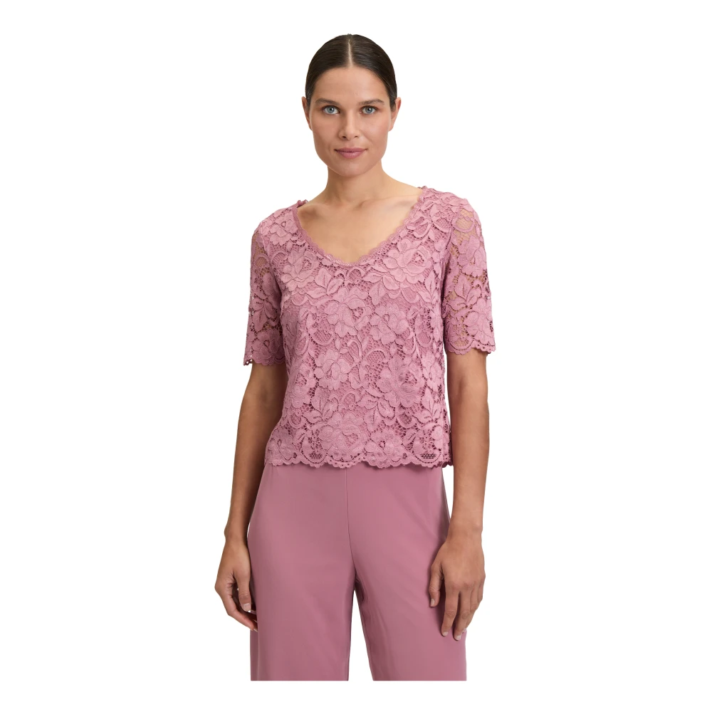 Vera Mont Kanten top met strikdetail Pink Dames
