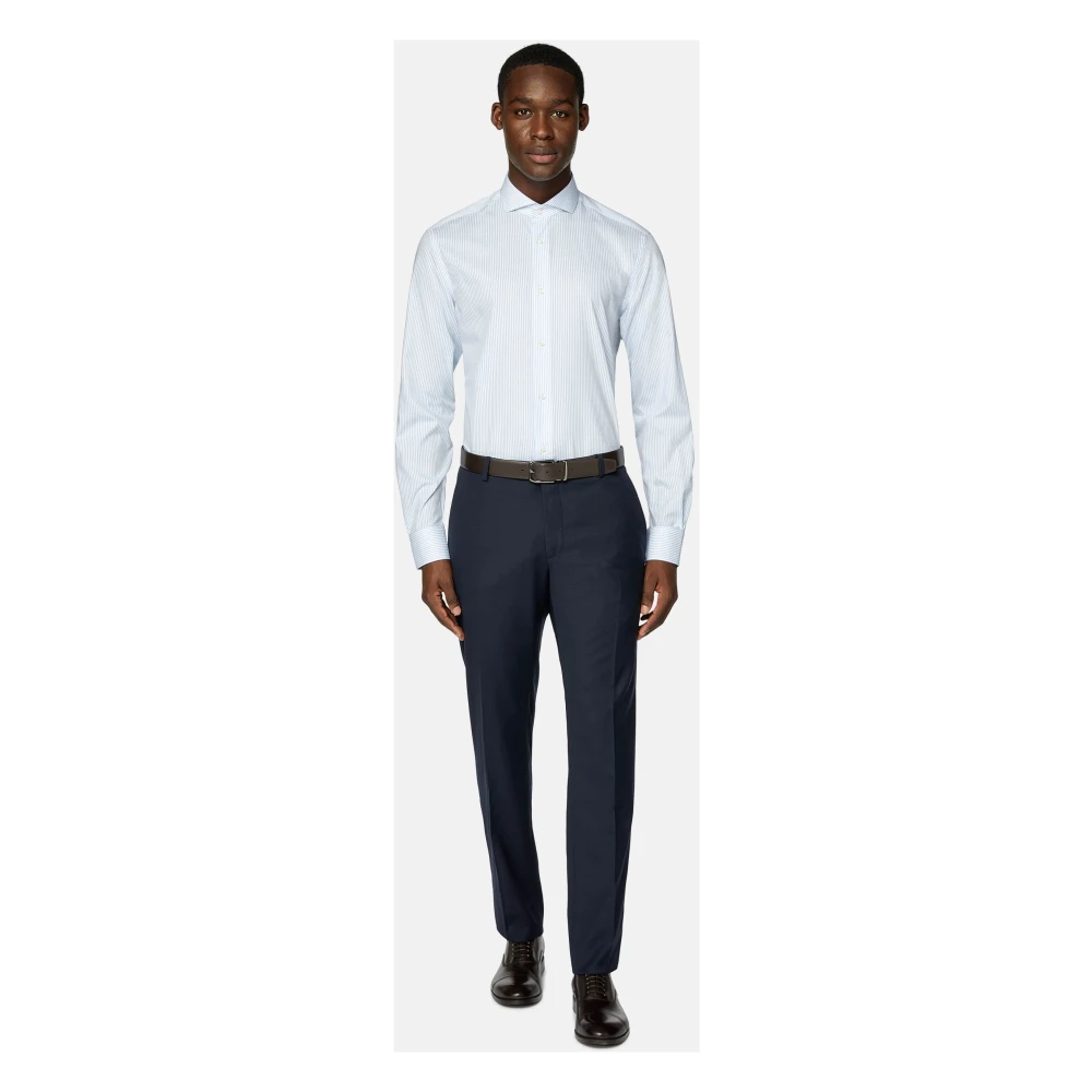 Boggi Milano Slim Fit Gestreept Overhemd van Katoenen Dobby Blue Heren