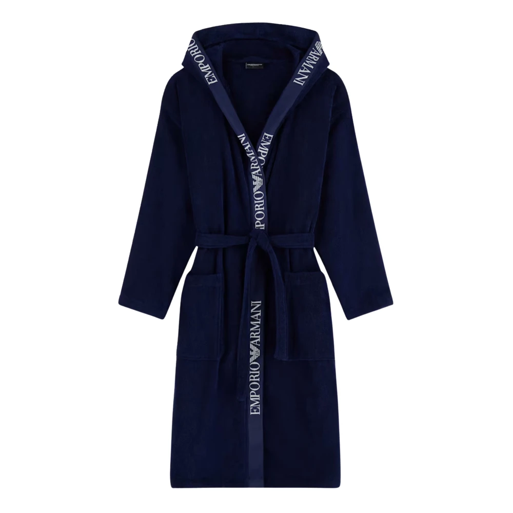 Emporio Armani Bodywear Mens Lounge Pure Cotton Hooded Dressing Gown - Navy - Image 4