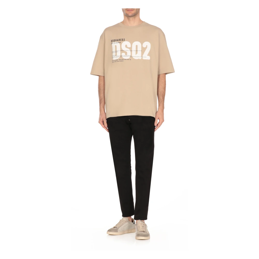 Dsquared2 Beige Katoenen T-shirt met Logo Beige Heren