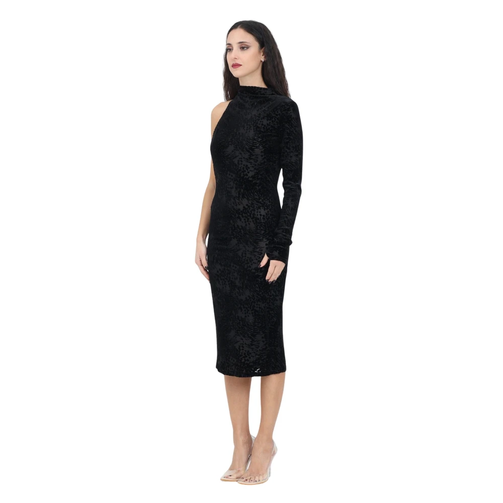 PATRIZIA PEPE Zwarte Devoré Midi Jurk Black Dames