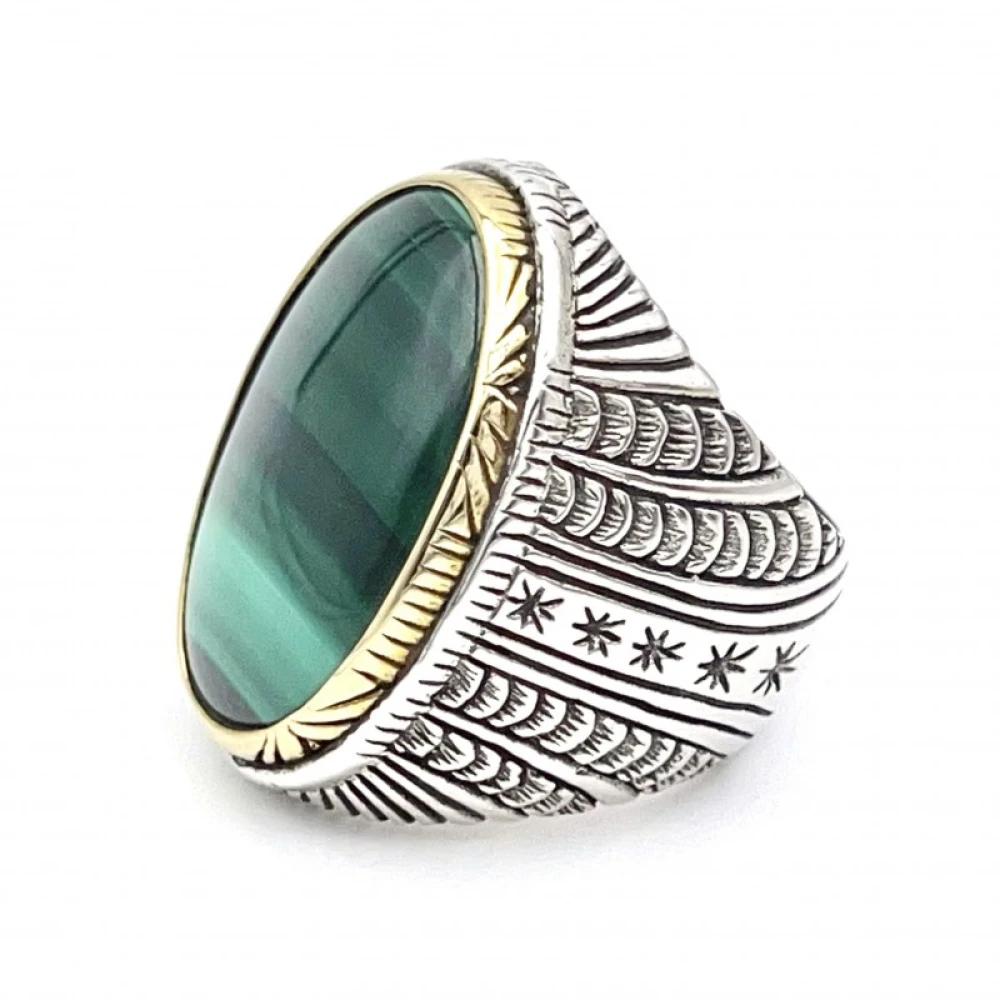 Jalan Jalan 925 Sterling Silver Ring med Oval Malakit Multicolor, Unisex