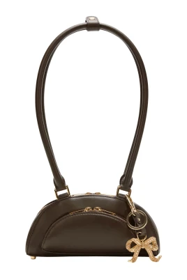 Brun Läder Mini Axelväska med Charm