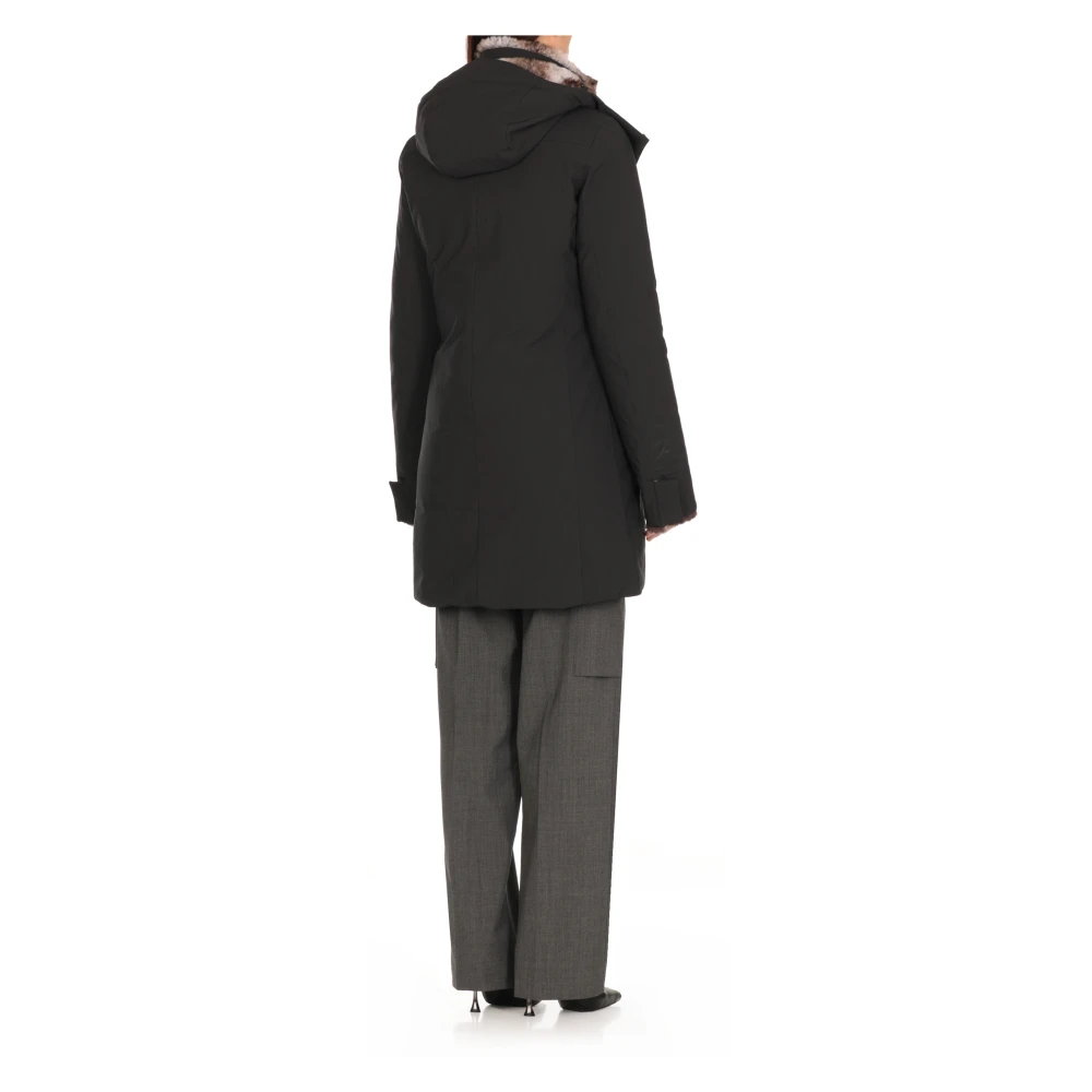 Save The Duck Zwarte Parka met Nep Bont Capuchon Black Dames