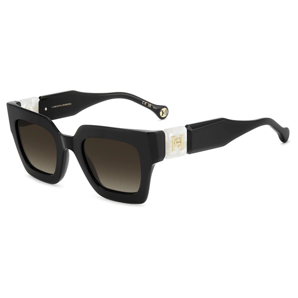 Carolina Herrera Vrouw Black,Brown Zwart Marmeren Zonnebril Met Bruine Schaduw,Havana Zonnebril Bruin Getint