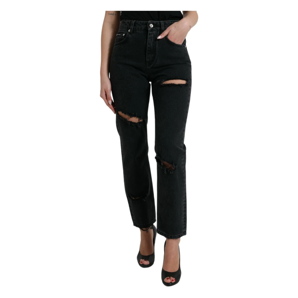 Dolce & Gabbana Elegante Zwarte High-Waisted Stretch Jeans Black Dames