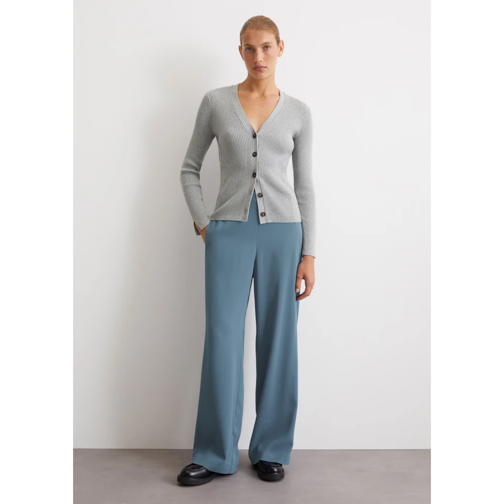Marc O'Polo Ribgebreide V-hals cardigan slim Blue Dames